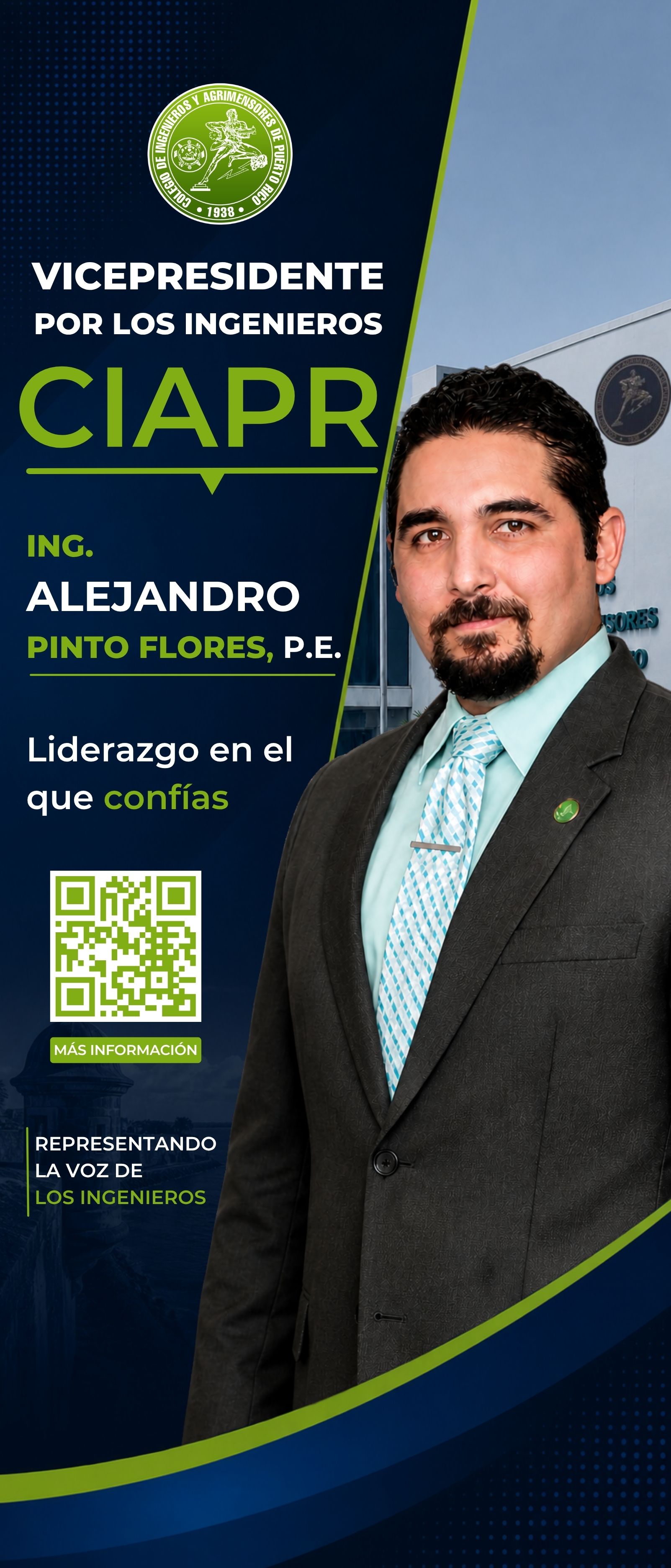 Banner oficial de la candidatura del Ing. Alejandro Pinto Flores, P.E.